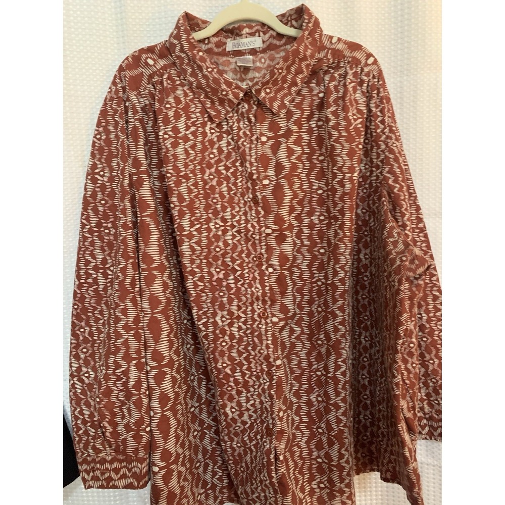 Roamans Womens 4X Brown And‎ White Long Sleeved Blouse